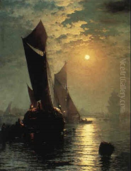 Moonlight On The Thames Oil Painting by Edward Moran