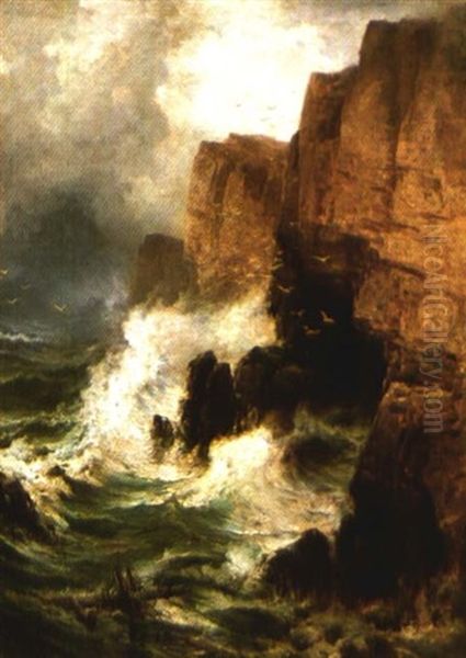 Cliffs In A Storm Oil Painting by Edward Moran