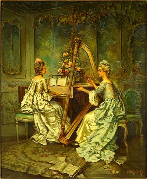 Afternoon Music In The Parlour Oil Painting by Edward Percy Moran