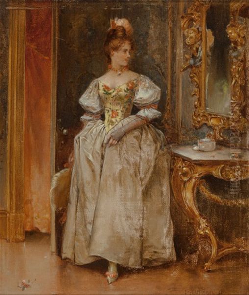 Portrait Of An Elegant Lady Oil Painting by Edward Percy Moran