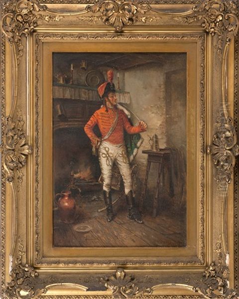 A Soldier Standing By A Kitchen Fire Oil Painting by Edward Percy Moran