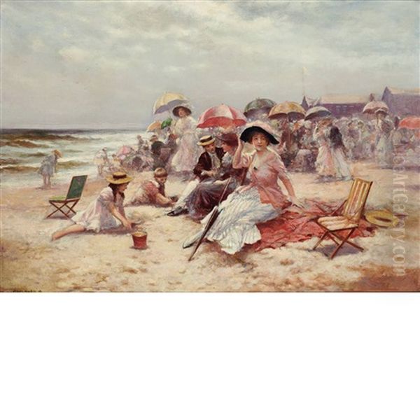 On The Beach, East Hampton Oil Painting by Edward Percy Moran