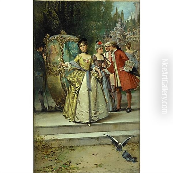 An Outdoor Scene With Figures In Aristocratic Dress Oil Painting by Edward Percy Moran