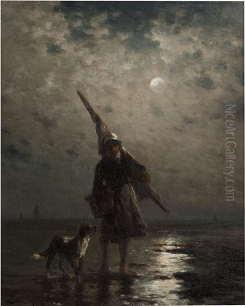 Young Fisherman With Dog Oil Painting by Edward Percy Moran