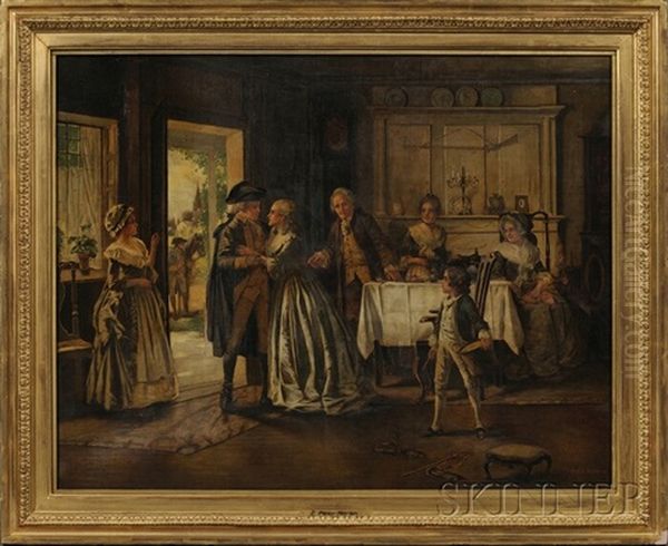 Historical Scene Of A Militiaman Leaving His Family Oil Painting by Edward Percy Moran