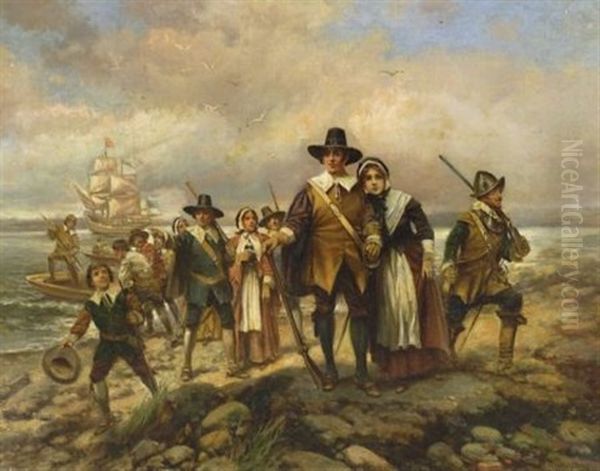 Pilgrims Landing Oil Painting by Edward Percy Moran