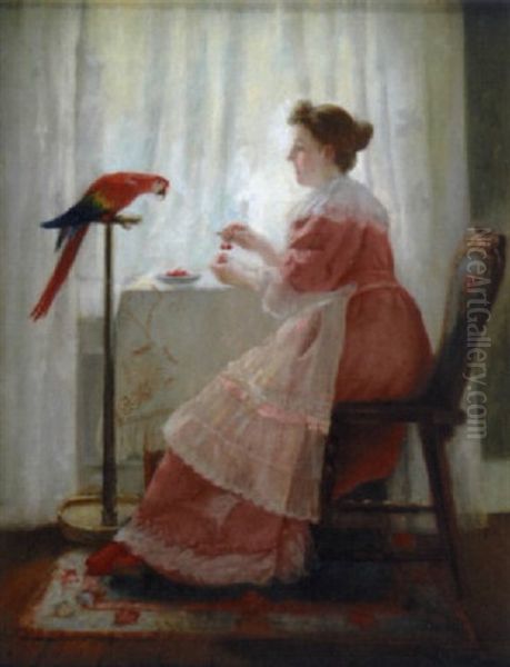 Feeding The Parrot Oil Painting by Edward Percy Moran