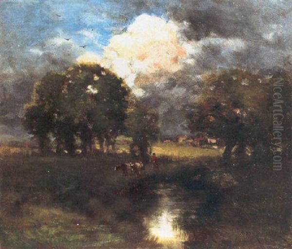 A Landscape With Storm Clouds Oil Painting by Edward Percy Moran