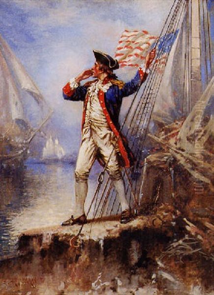 An American Colonial Naval Officer Shouting To Another Ship by Edward Percy Moran