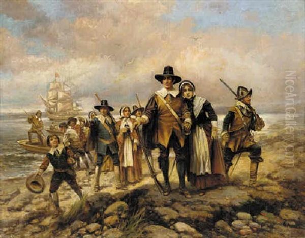 The Pilgrims Landing Oil Painting by Edward Percy Moran