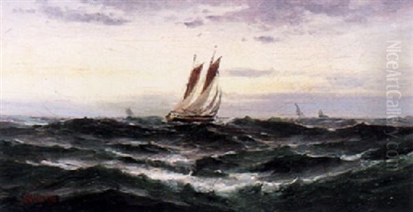 Ships On Rough Water Oil Painting by Edward Percy Moran