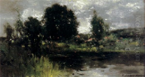 Stormy Landscape Near Pond Oil Painting by Edward Percy Moran