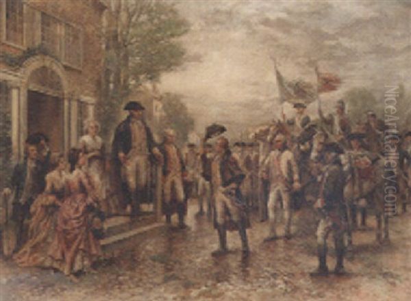 George Washington Greeting The Troops Oil Painting by Edward Percy Moran