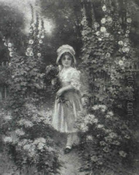 Young Girl In The Garden Oil Painting by Edward Percy Moran