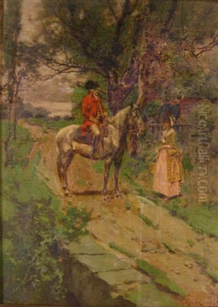 Equestrian And Lady Oil Painting by Leon Moran