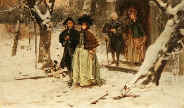 Winter Stroll Oil Painting by Leon Moran