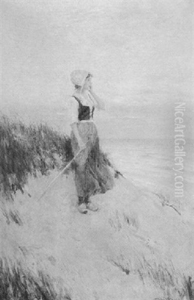 Dutch Woman At The Shore Oil Painting by Leon Moran