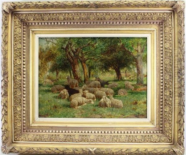 Sheep In An Orchard Oil Painting by Peter Moran