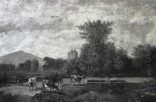 Landscape With Fisherman And Cattle Oil Painting by Peter Moran