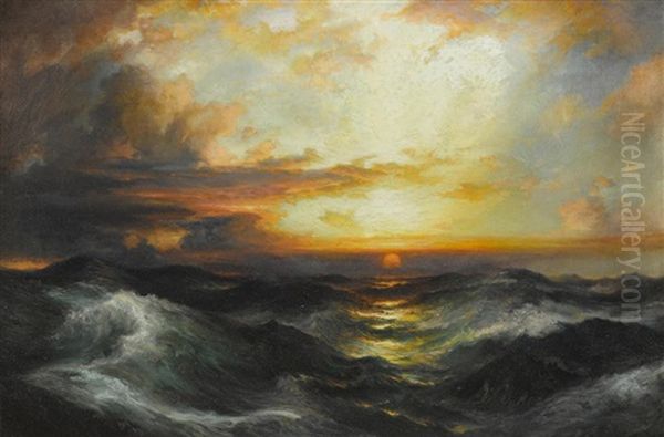 Setting Sun At Sea Oil Painting by Thomas Moran