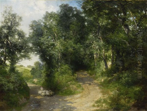 Cockington Lane, Near Torquay, England Oil Painting by Thomas Moran