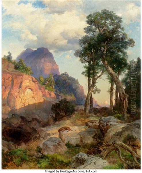 Mountain Lion In Grand Canyon (lair Of The Mountain Lion) Oil Painting by Thomas Moran