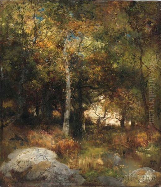 Autumn Woods Oil Painting by Thomas Moran