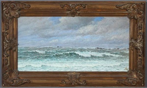 Breaking Waves And Distant Steamer Oil Painting by Thomas Moran