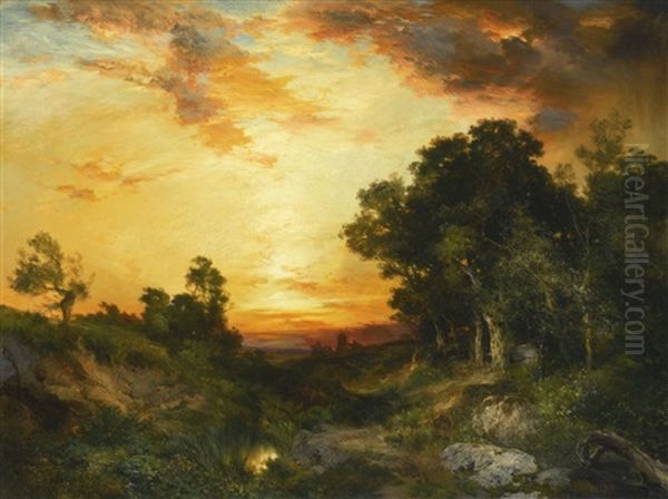 Sunset, Amagansett Oil Painting by Thomas Moran