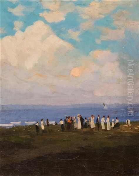 Gathering By The Sea Oil Painting by Thomas Moran