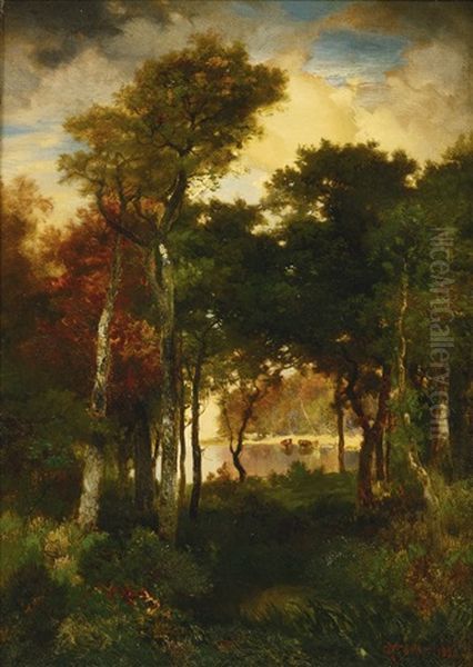 A Glimpse Of Georgica Pond Oil Painting by Thomas Moran