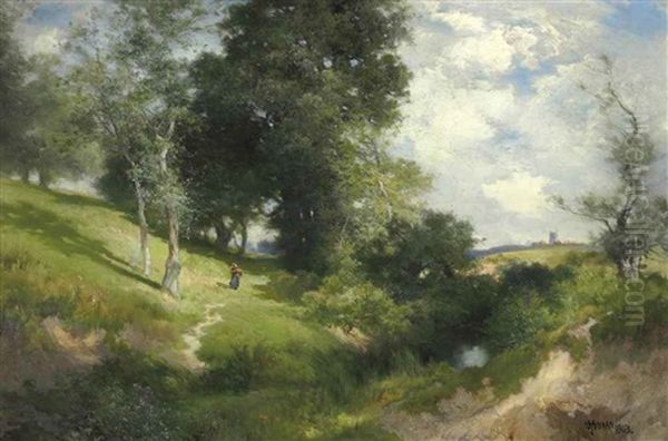 Sunny Hillside, East Hampton Oil Painting by Thomas Moran