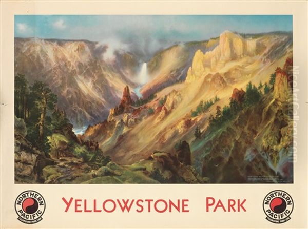 Yellowstone Park / Northern Pacific Railway Oil Painting by Thomas Moran