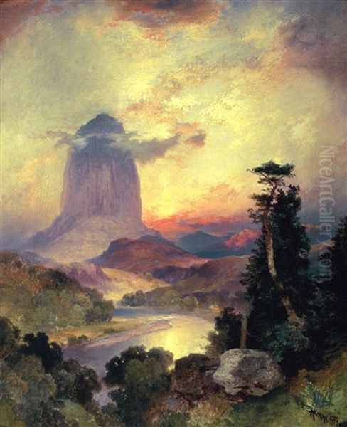 Devil's Tower Oil Painting by Thomas Moran