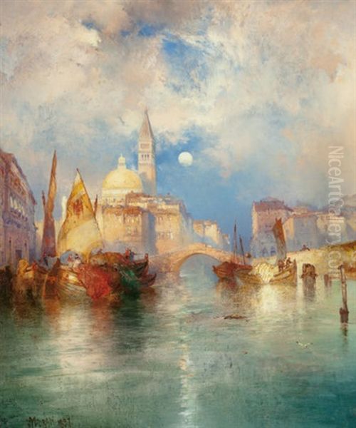 Moonrise, Chioggia, Venice Oil Painting by Thomas Moran