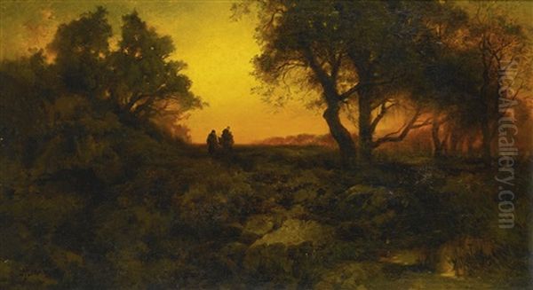 Twilight Landscape (flight Into Egypt) Oil Painting by Thomas Moran