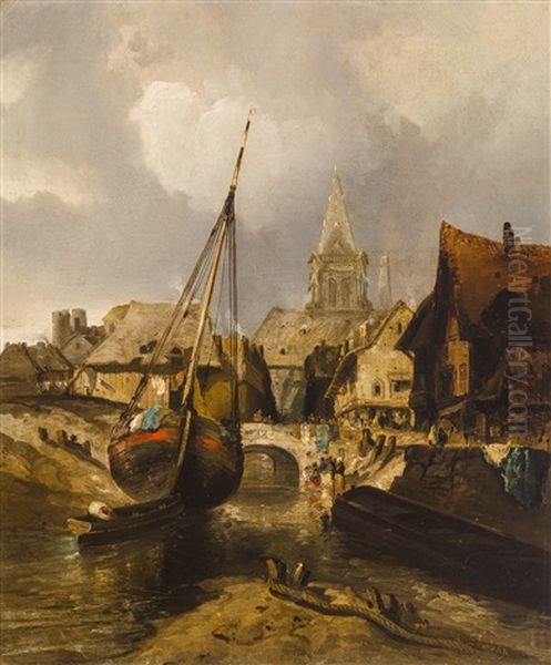 Fishing Village Oil Painting by Thomas Moran