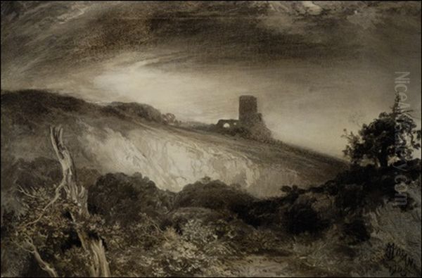 Tower Ruins In A Landscape Oil Painting by Thomas Moran