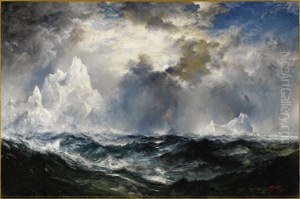 Moonlight, Icebergs In Mid-atlantic Oil Painting by Thomas Moran