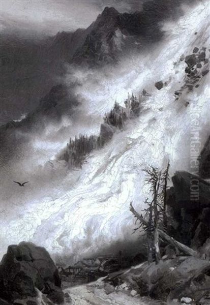 Avalanche In Cottonwood Canyon Oil Painting by Thomas Moran