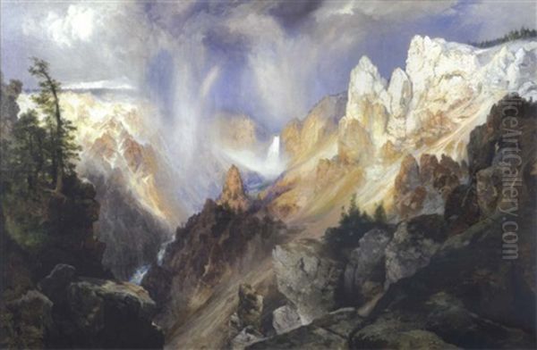 Mists In The Yellowstone Oil Painting by Thomas Moran