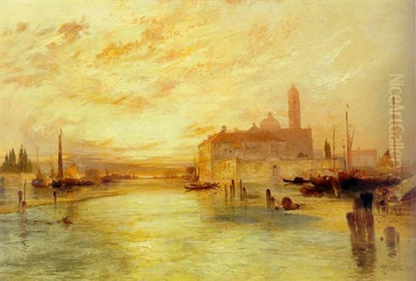 View At Sunset Oil Painting by Thomas Moran