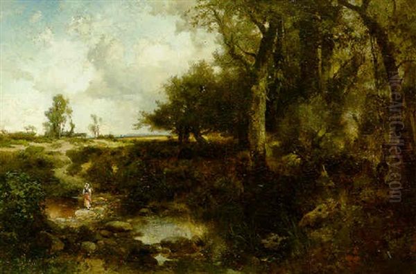 Crossing The Brook Near Plainfield, New Jersey Oil Painting by Thomas Moran