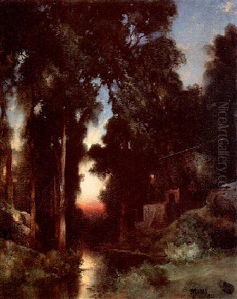 Mission At Sunset Oil Painting by Thomas Moran