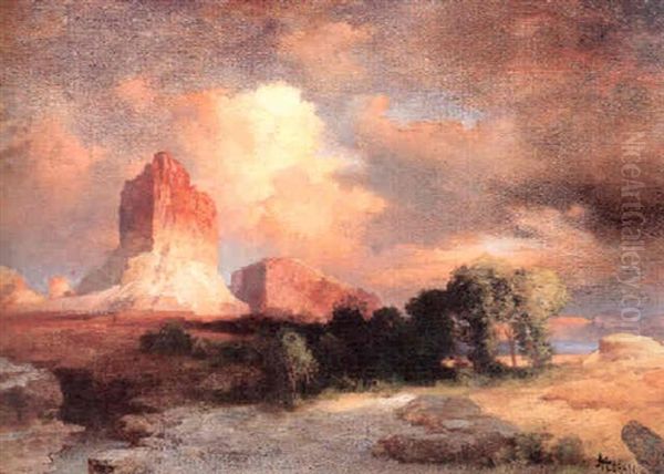 Sunset Cloud Green River, Wyoming Oil Painting by Thomas Moran