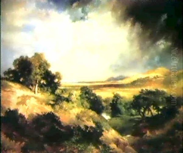 Cloud And Sunshine On Montauk, Long Island Oil Painting by Thomas Moran