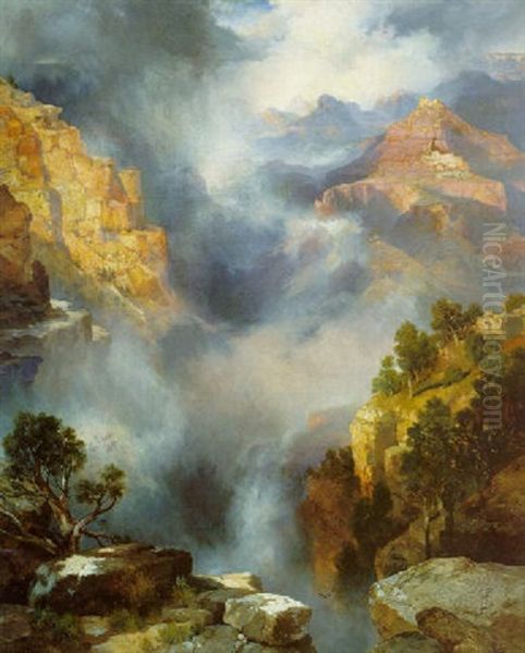 Mist In The Canyon Oil Painting by Thomas Moran