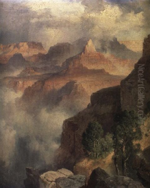 A Bit Of The Grand Canyon - Grand Canyon Of The Colorado River Oil Painting by Thomas Moran