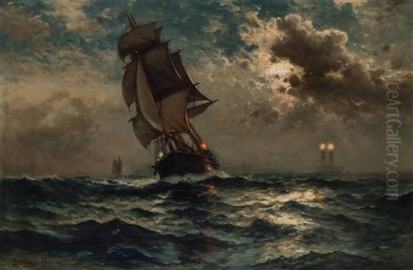 Sailing In The Moonlight Oil Painting by Edward Moran