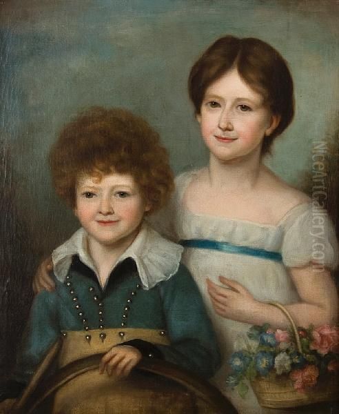 Portrait Of Two Children Oil Painting by Johann Jakob Biedermann